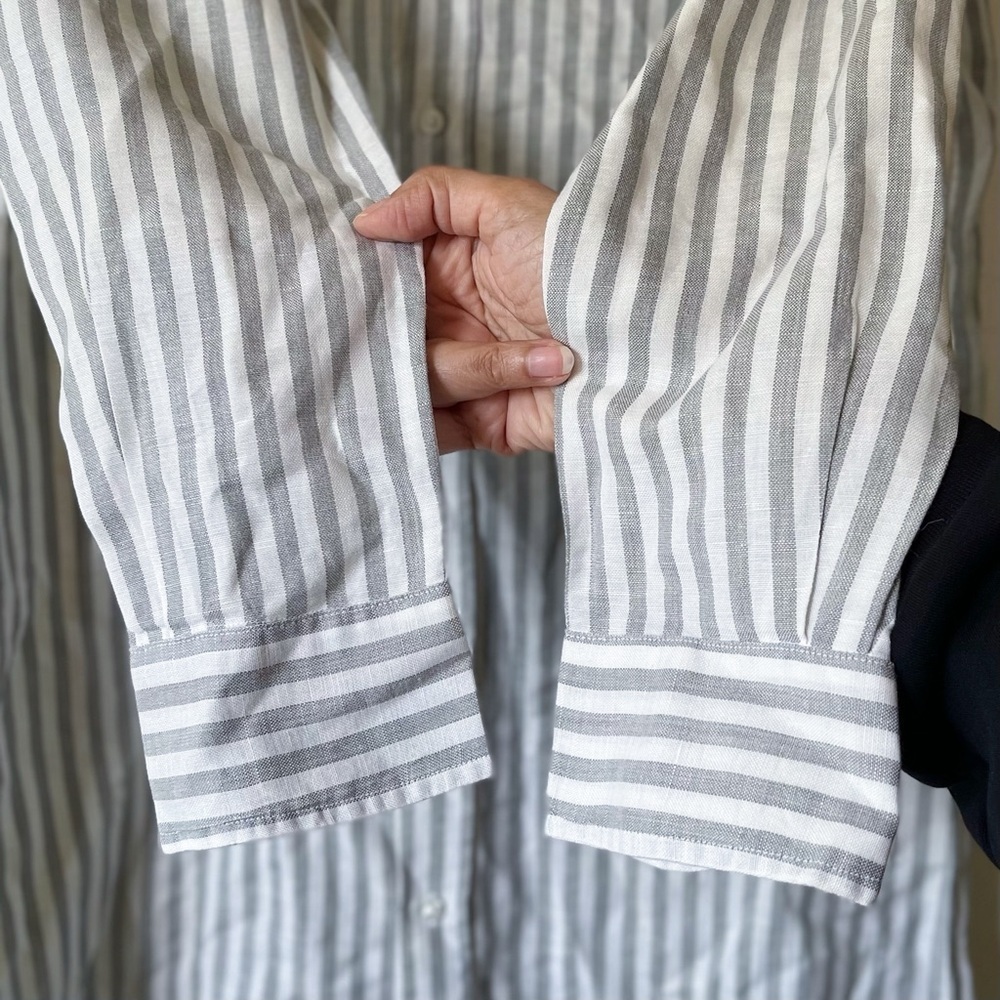 Frank & Eileen Mary Shirtdress Grey White Linen Stripe Long Sleeve Button XS EUC - Picture 3 of 7